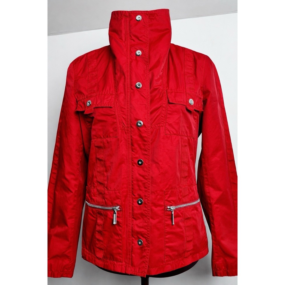CAbi Red Utility Jacket Women Small‎ Cotton Nylon Snap Zip Pockets